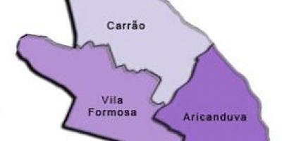 Mapa Aricanduva-Vila Formosa pod-prefektura