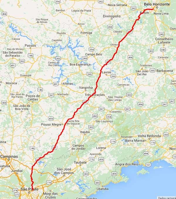 Mapa Fernão Dias autoput - BR 381
