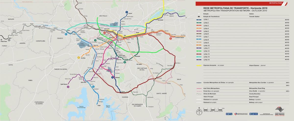 Mapa mreže transport Sao Paulo