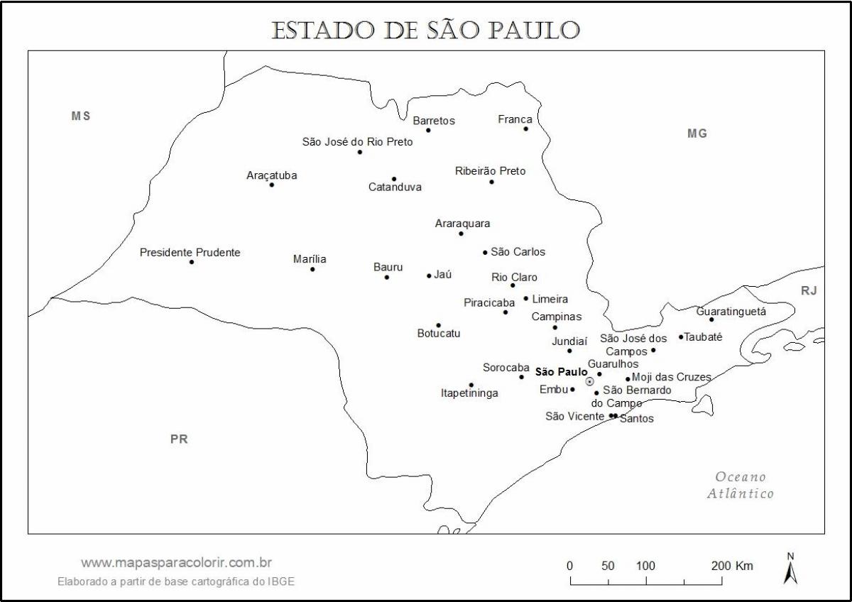 Mapa Sao Paulo djevica - glavni gradovi