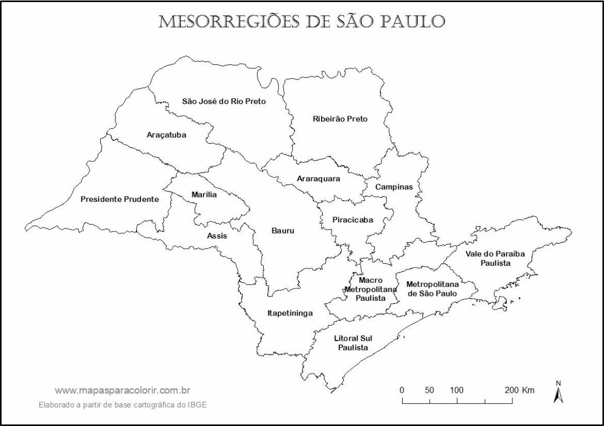 Mapa Sao Paulo djevica - regionima imena