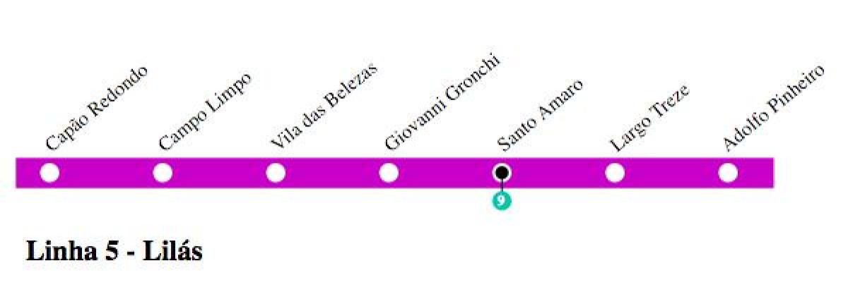 Mapa Sao Paulo metro Liniju 5 - Ljubičaste