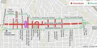 Mapa Paulista aveniji Sao Paulo