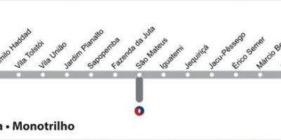 Mapa Sao Paulo metro Liniju 15 - Srebro